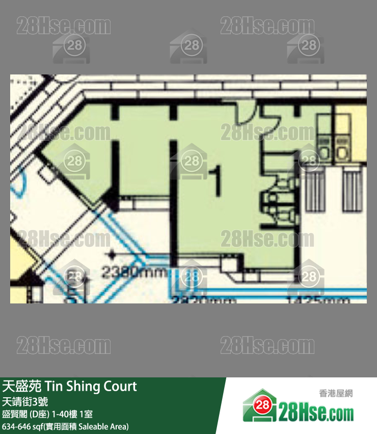 天盛苑 盛賢閣 (D座)14樓 1室 平面圖