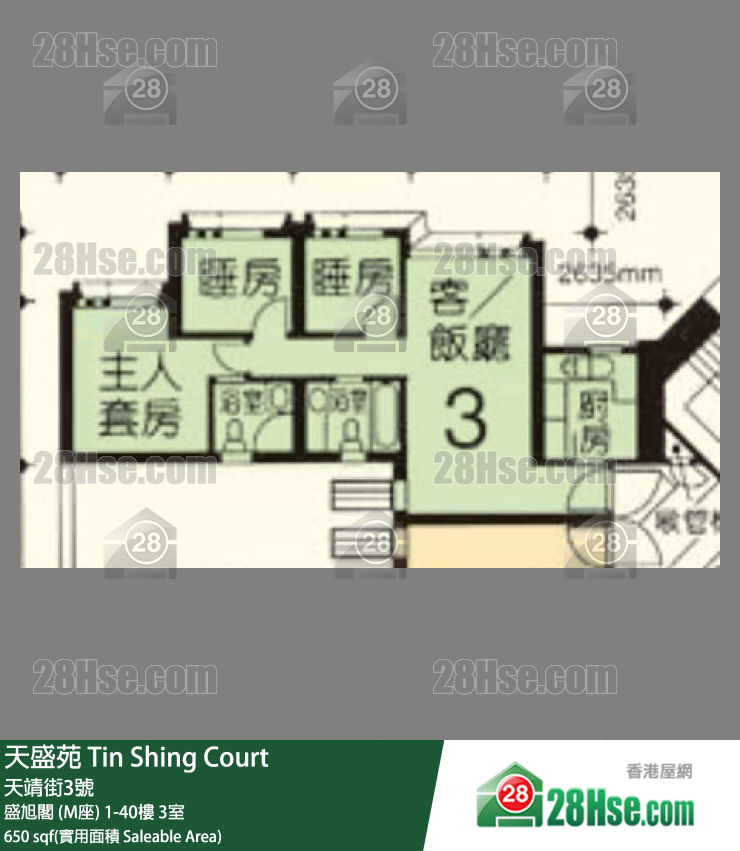 天盛苑 盛旭阁 (M座) 27楼 3室 平面图