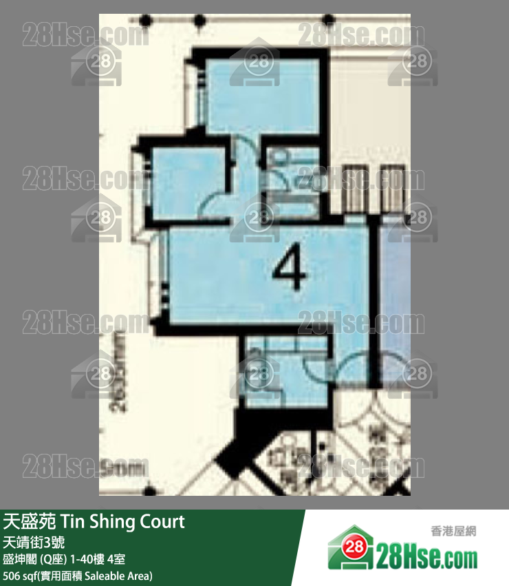 天盛苑 盛坤閣 (Q座)18樓 4室 平面圖