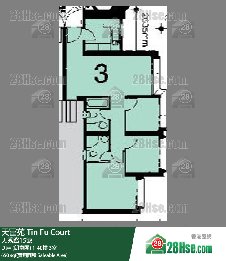天富苑 D 座 (朗富閣)4樓 3室 平面圖