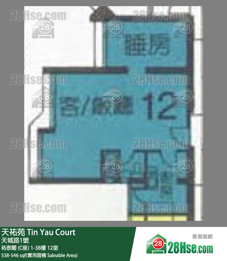 天佑苑 佑泰阁 (C座)38楼 12室 平面图