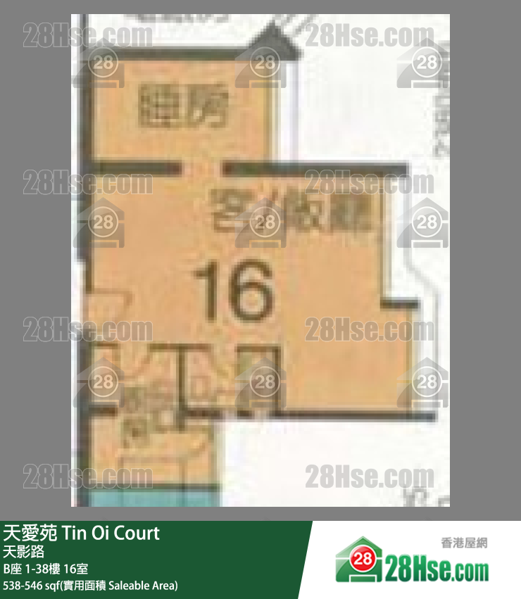 天愛苑 B座33樓 16室 平面圖