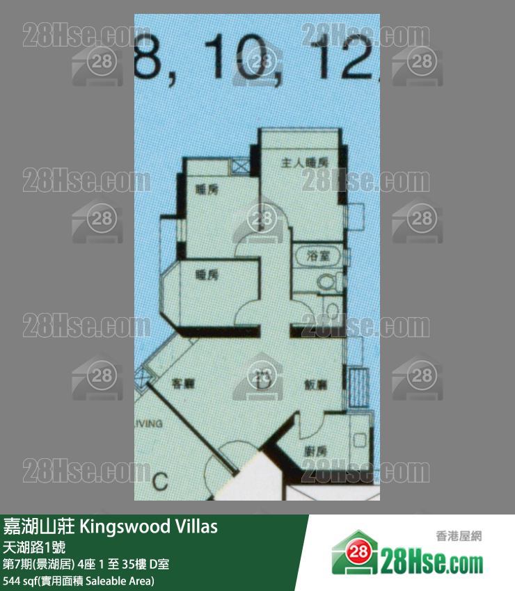 嘉湖山庄 第7期(景湖居) 4座 12楼 D室 平面图