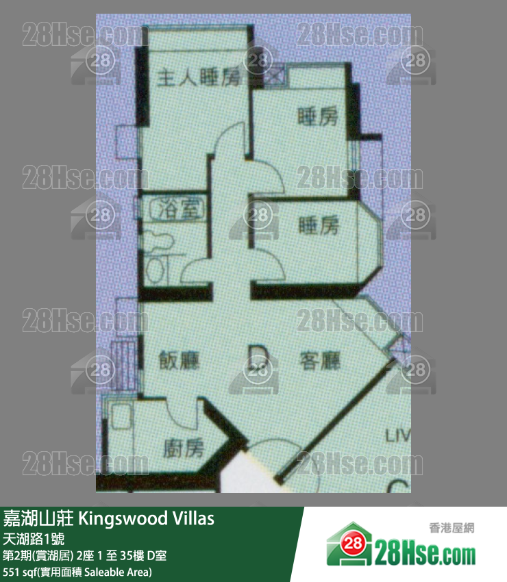嘉湖山庄 第2期(赏湖居)2座1楼 D室 平面图