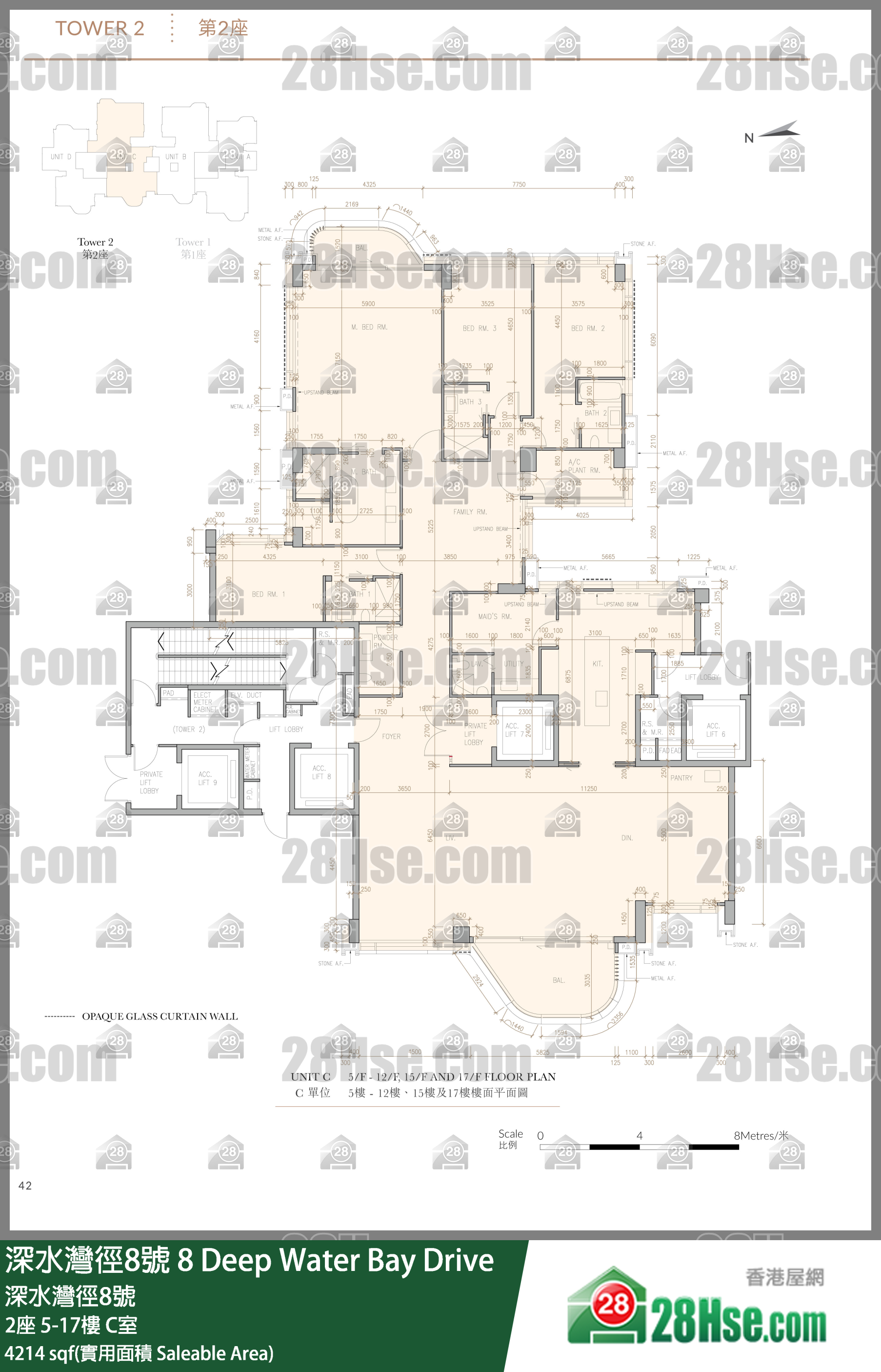 深水灣徑8號 大廈 2座 15樓 C室 平面圖