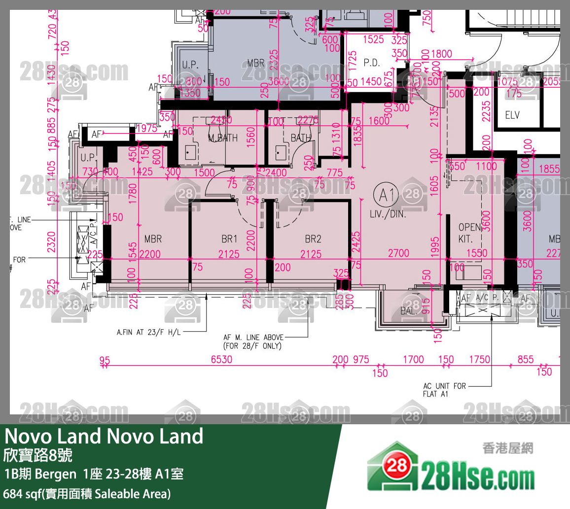 Novo Land 1B期Bergen  1座28樓 A1室 平面圖