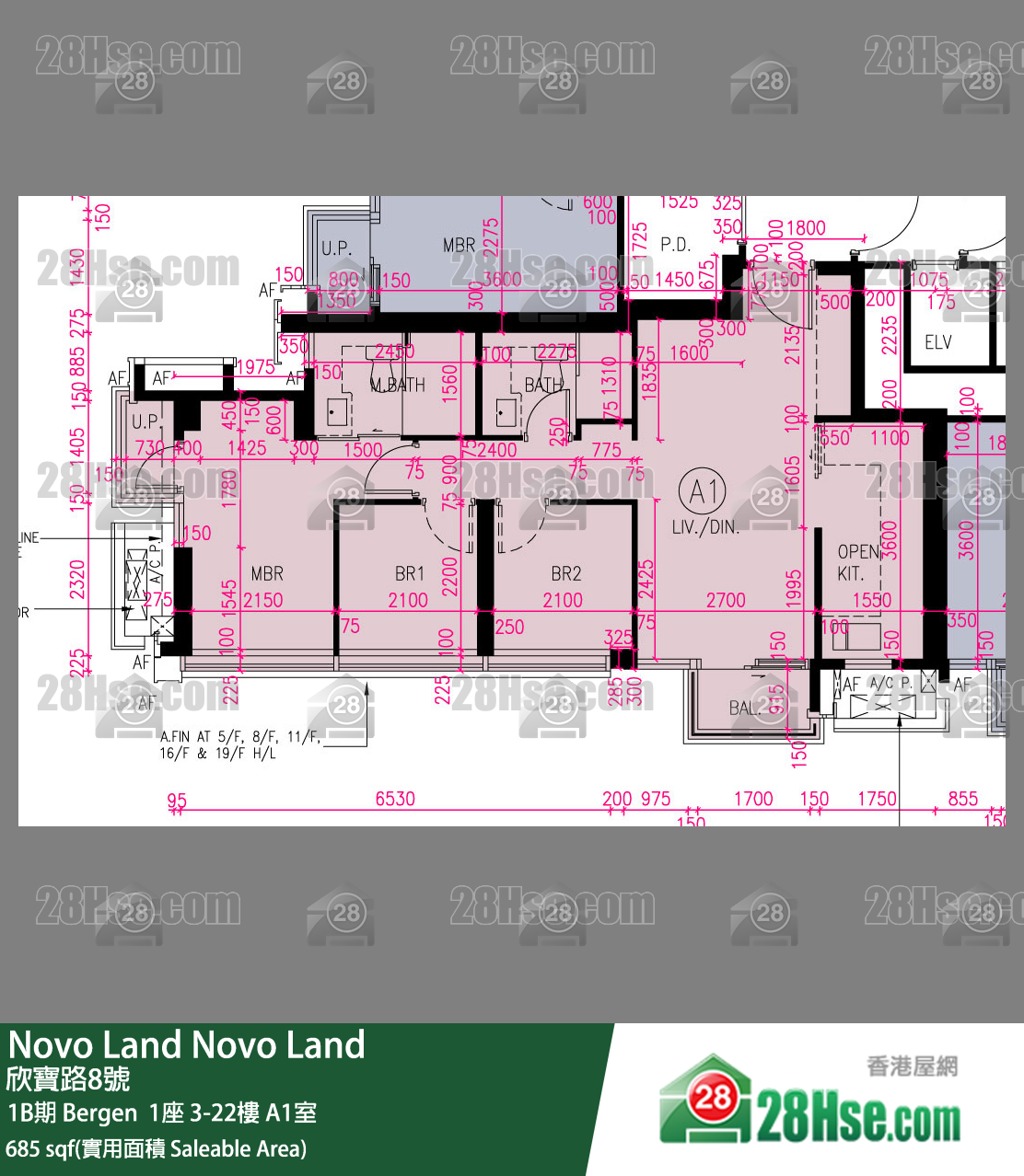 Novo Land 1B期Bergen  1座22樓 A1室 平面圖