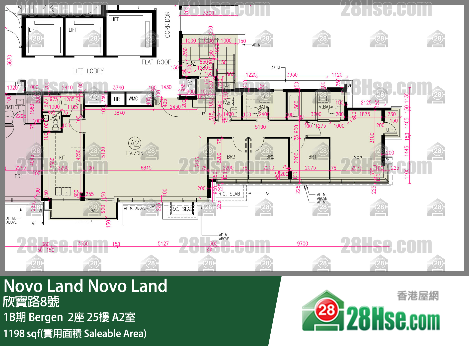 Novo Land 1B期Bergen  2座25樓 A2室 平面圖