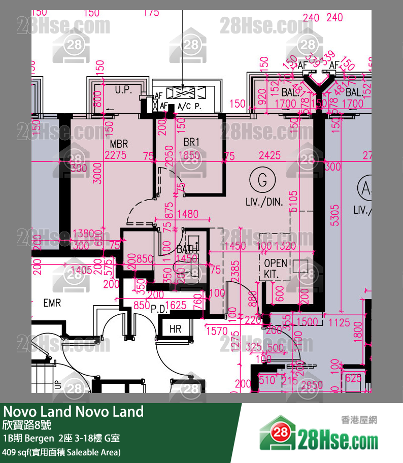 Novo Land 1B期 Bergen  2座 8樓 G室 平面圖