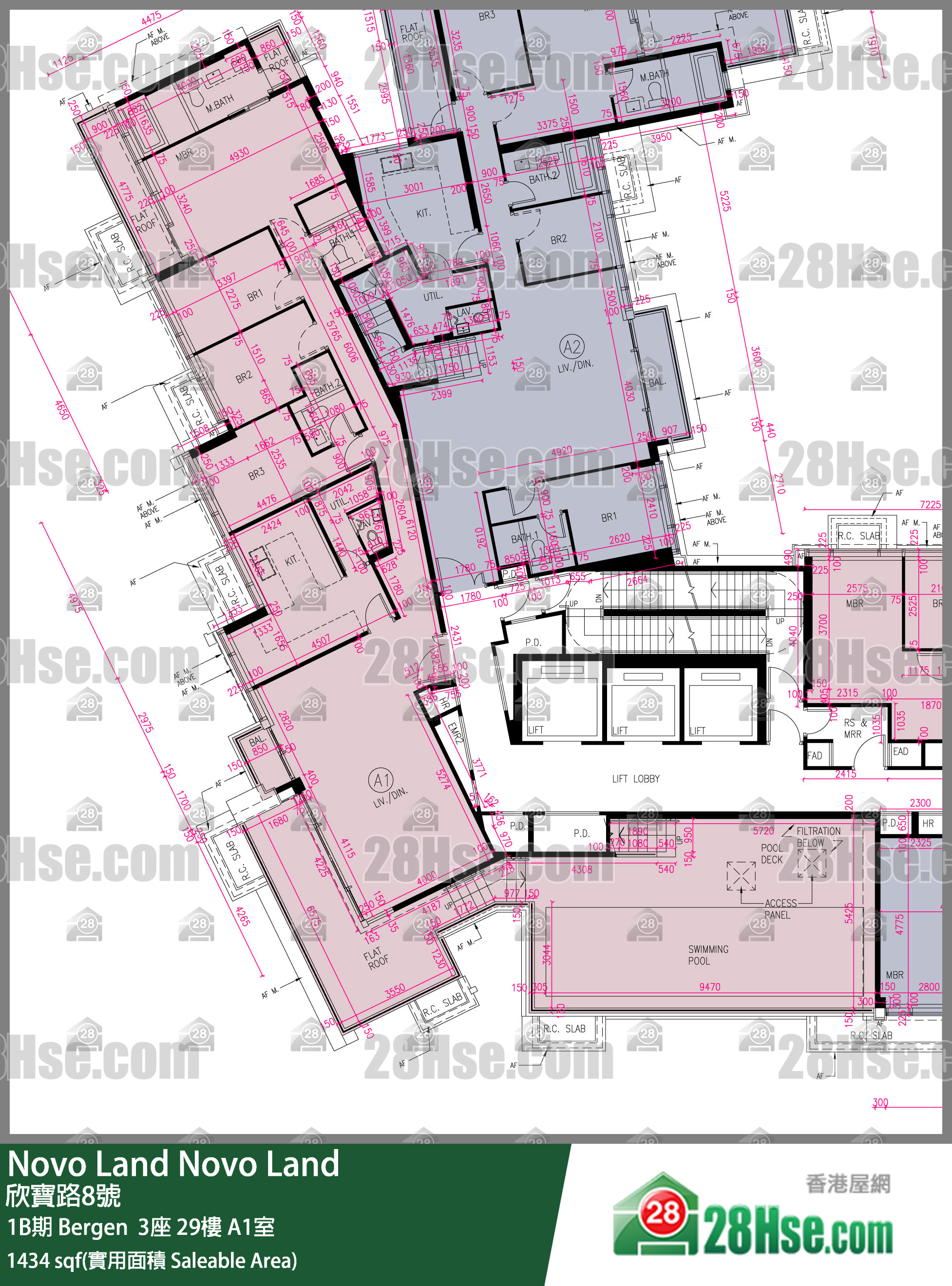 Novo Land 1B期Bergen  3座29樓 A1室 平面圖
