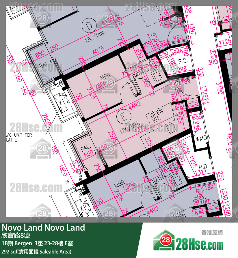 Novo Land 1B期 Bergen  3座 28樓 E室 平面圖