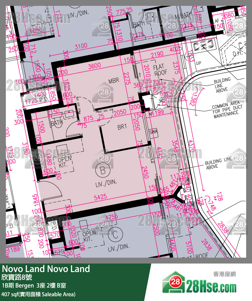 Novo Land 1B期 Bergen  3座 2樓 B室 平面圖