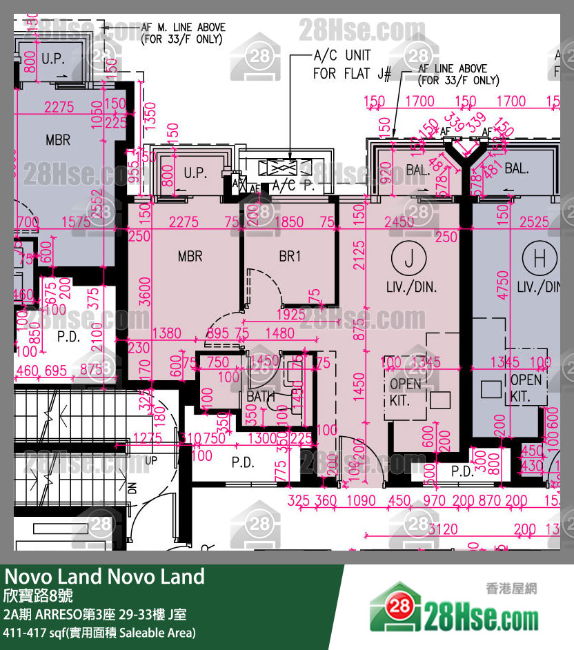 Novo Land 2A期 ARRESO第3座 33樓 J室 平面圖