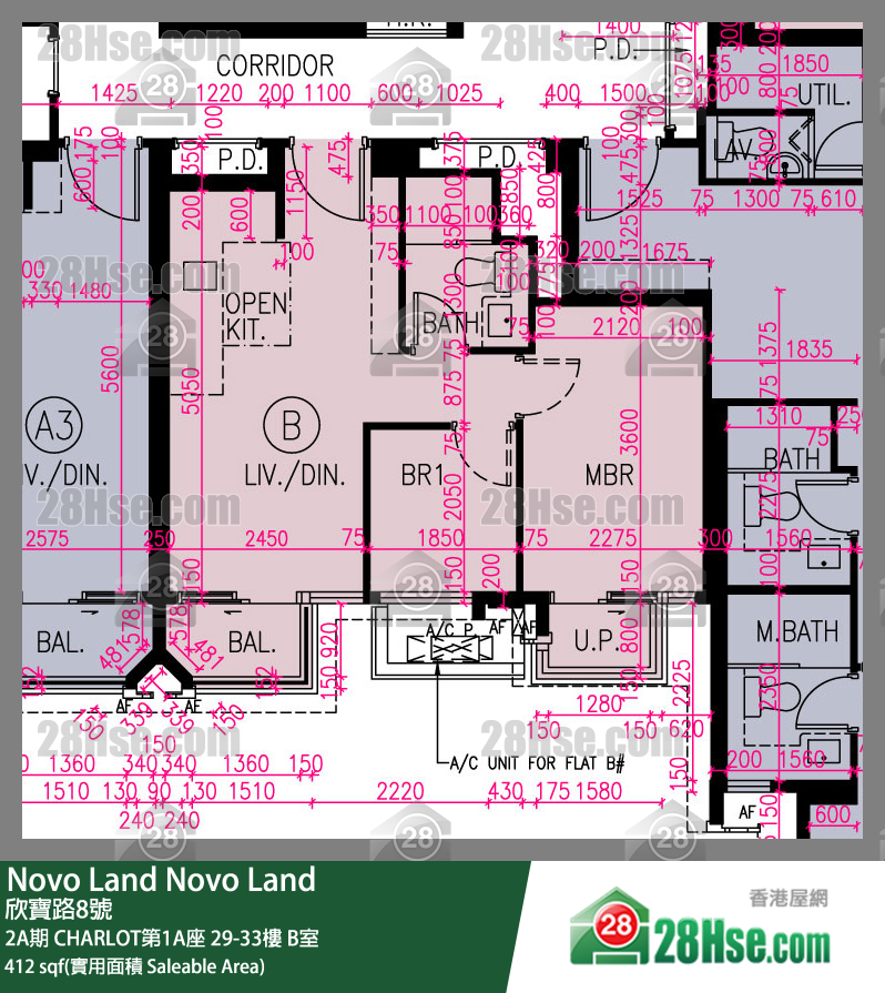 Novo Land 2A期 CHARLOT第1A座 29樓 B室 平面圖