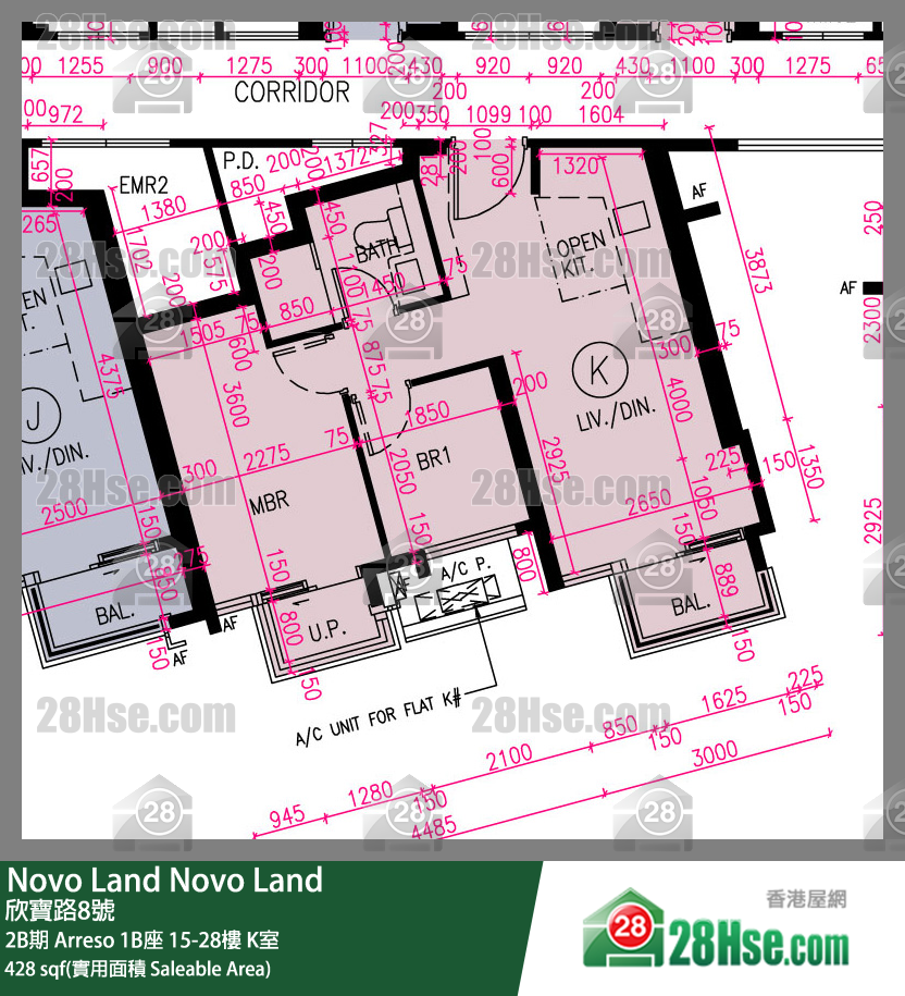 Novo Land 单位平面图(由 28Hse 提供)