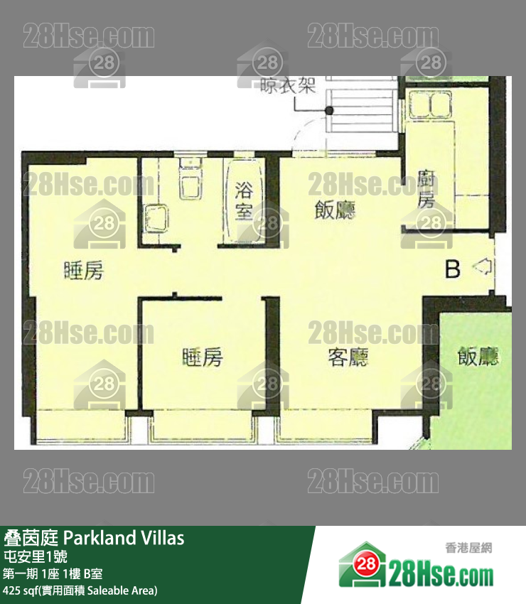 叠茵庭 第一期 1座 1樓 B室 平面圖