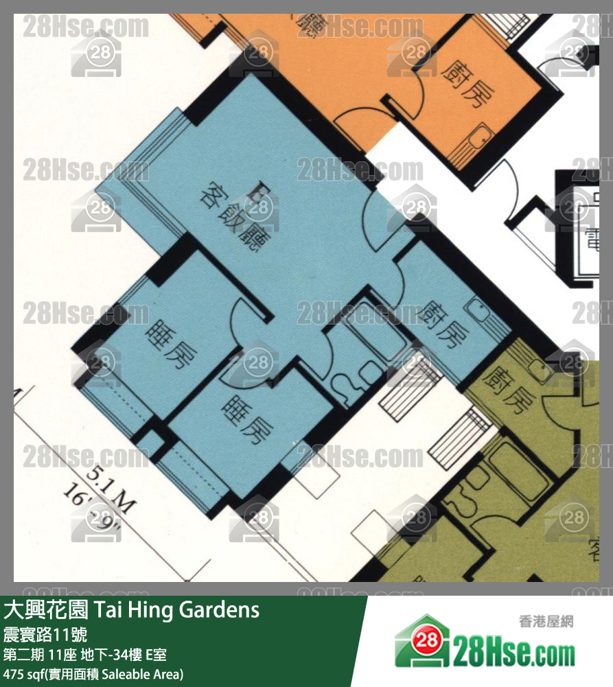 大兴花园 第二期11座32楼 E室 平面图