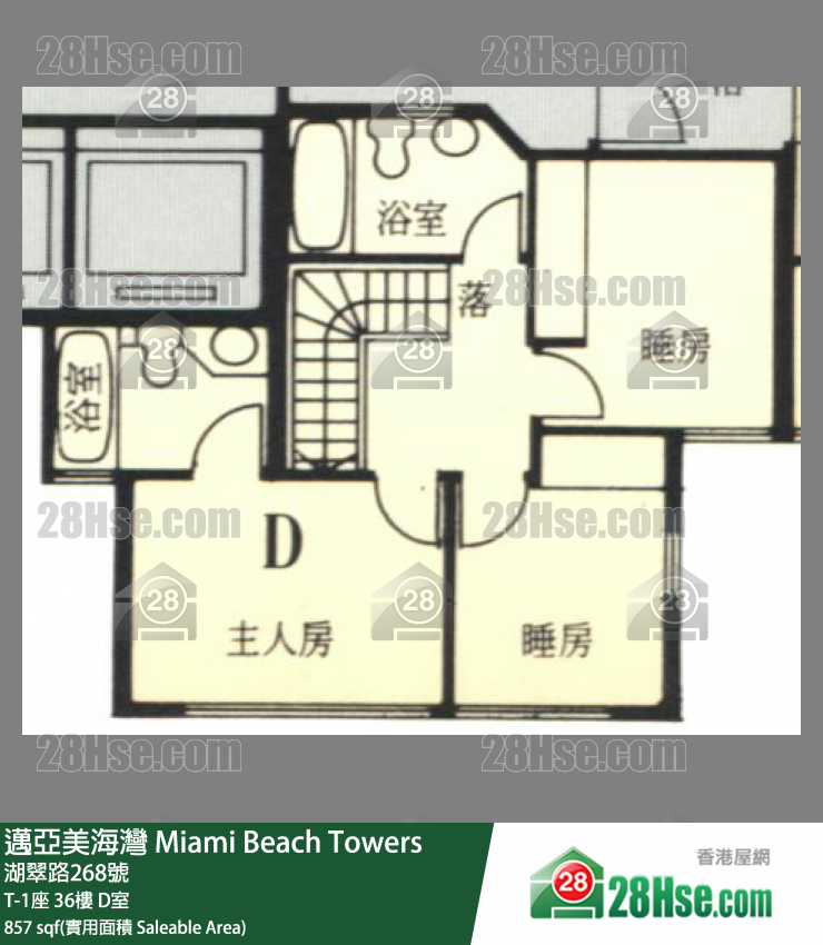 迈亚美海湾 T-1座36楼 D室 平面图
