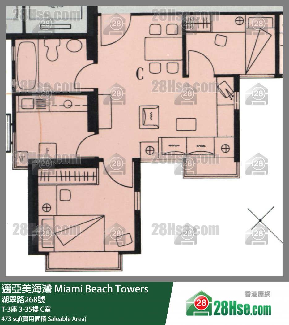 邁亞美海灣 T-3座28樓 C室 平面圖