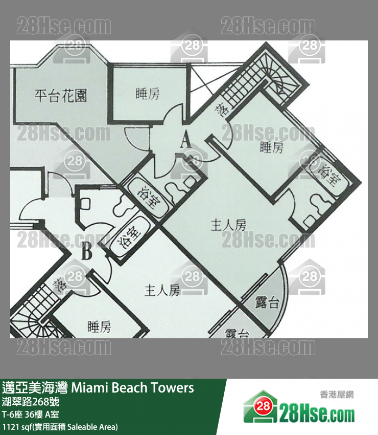 迈亚美海湾 T-6座36楼 A室 平面图