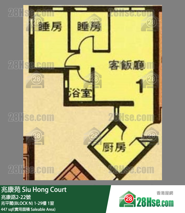 兆康苑 兆平閣(BLOCK N)29樓 1室 平面圖