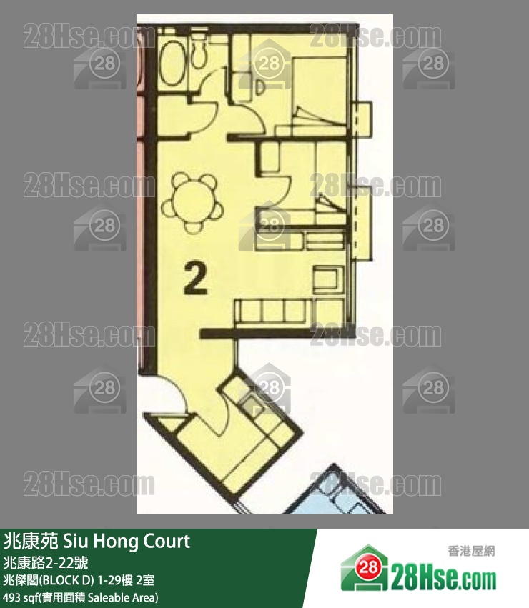 兆康苑 兆傑閣(BLOCK D)18樓 2室 平面圖