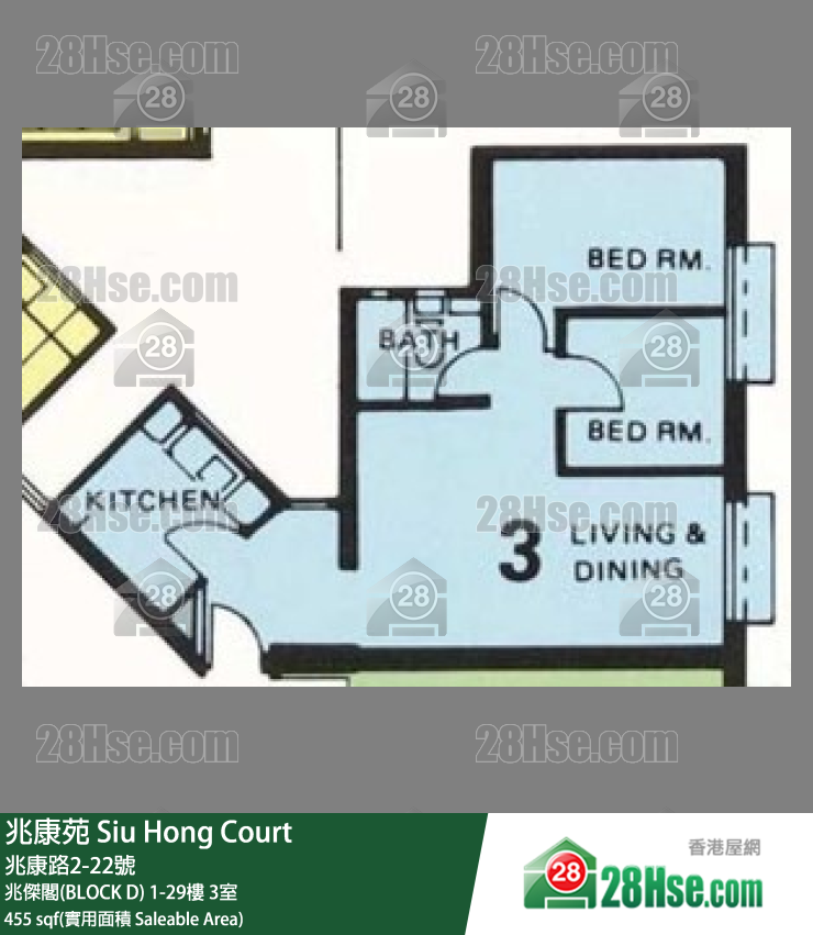 兆康苑 兆傑閣(BLOCK D)10樓 3室 平面圖