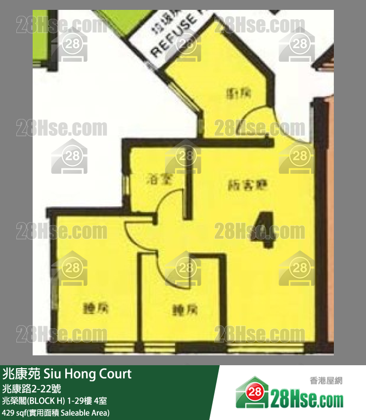 兆康苑 兆榮閣(BLOCK H)27樓 4室 平面圖