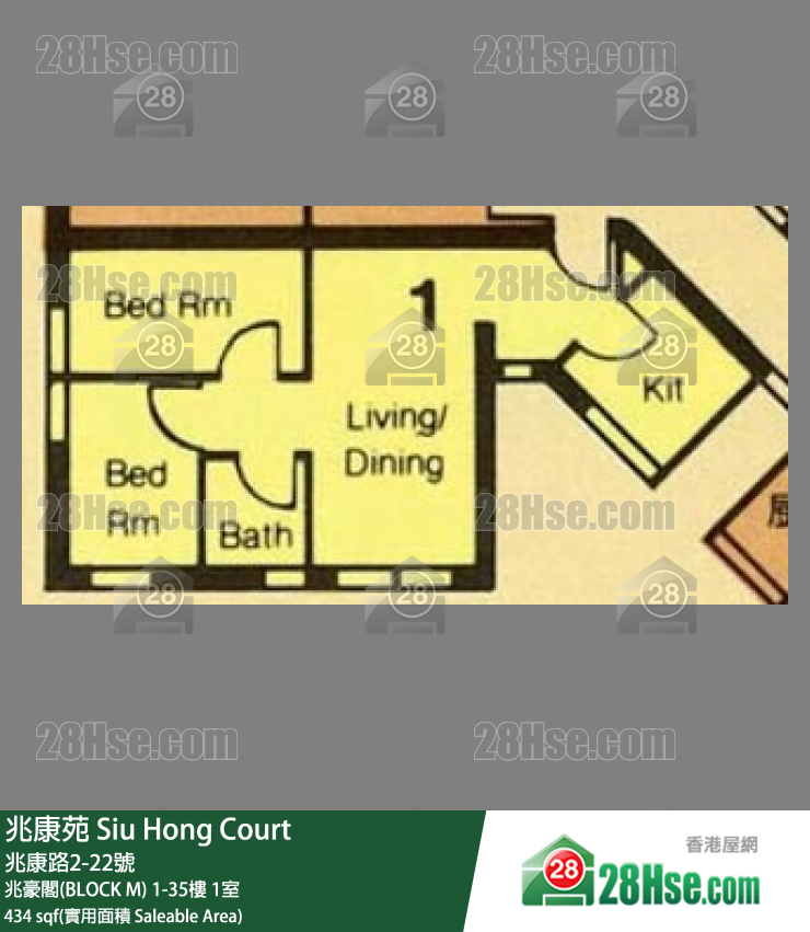 兆康苑 兆豪閣(BLOCK M)13樓 1室 平面圖