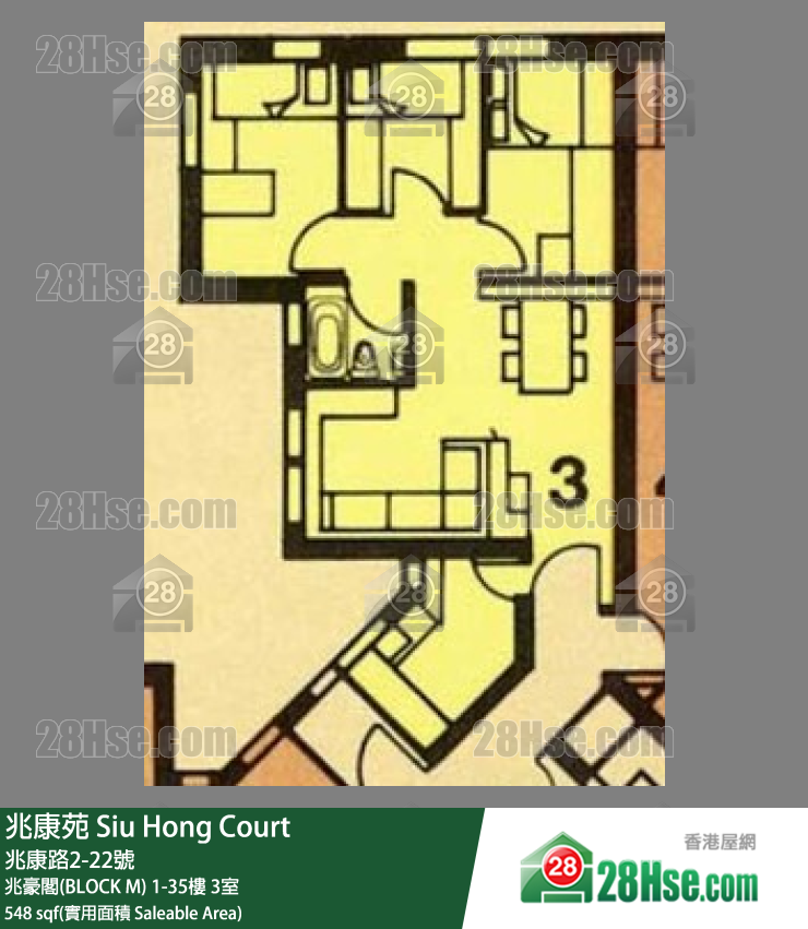 兆康苑 兆豪閣(BLOCK M) 22樓 3室 平面圖