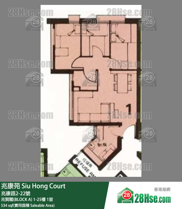 兆康苑 兆賢閣(BLOCK A)12樓 1室 平面圖