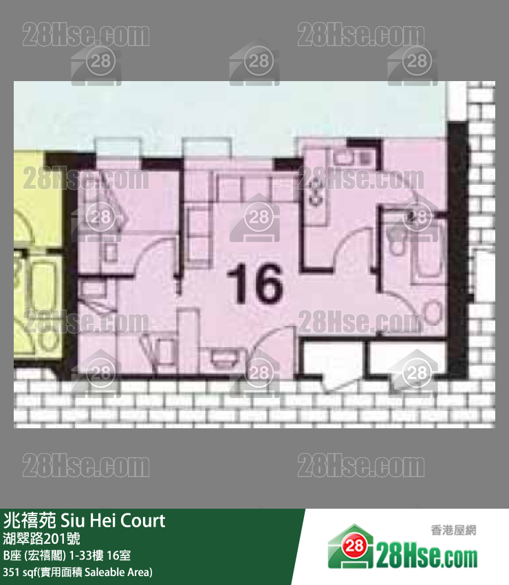 兆禧苑 B座 (宏禧閣)10樓 16室 平面圖