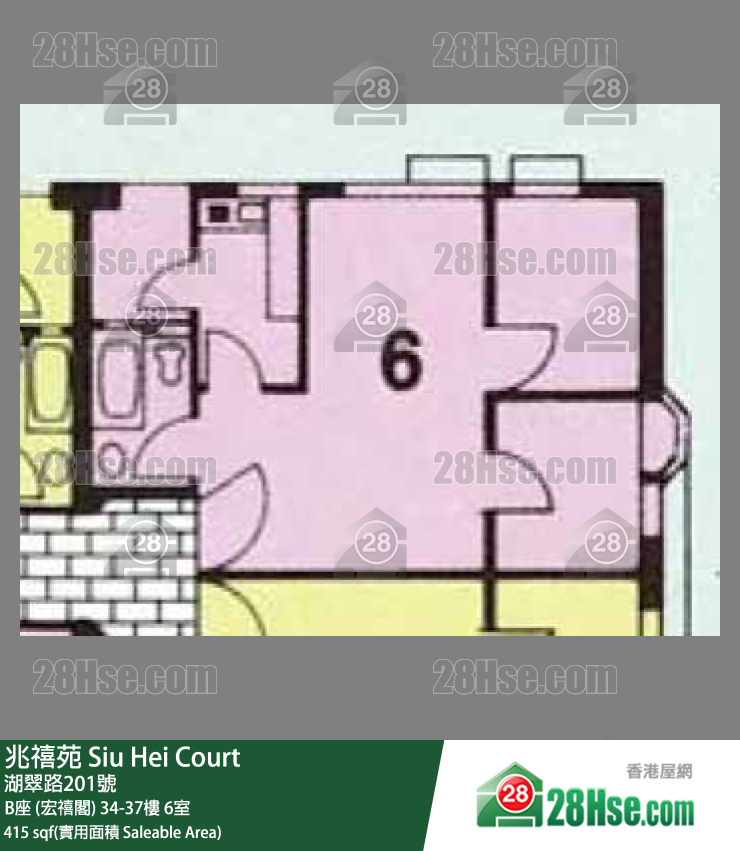 兆禧苑 B座 (宏禧閣)34樓 6室 平面圖