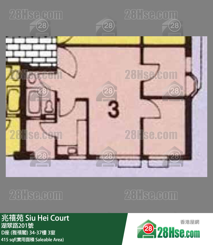 兆禧苑 D座 (雅禧閣)36樓 3室 平面圖