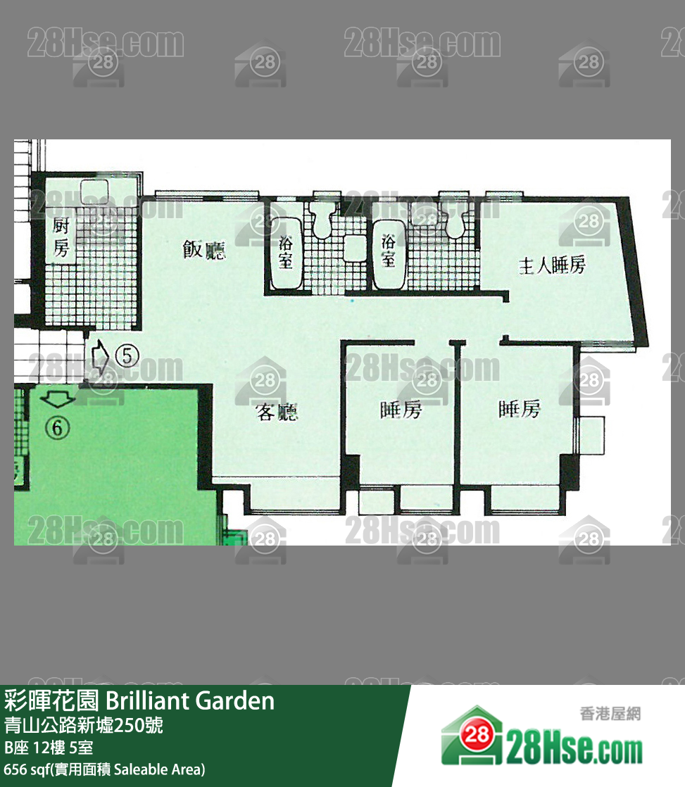 彩暉花園 B座12樓 5室 平面圖