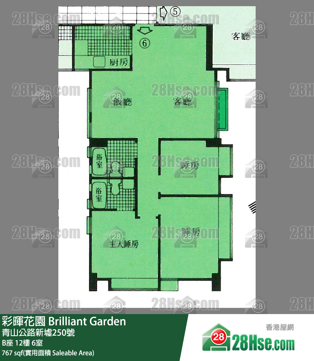 彩暉花園 B座12樓 6室 平面圖