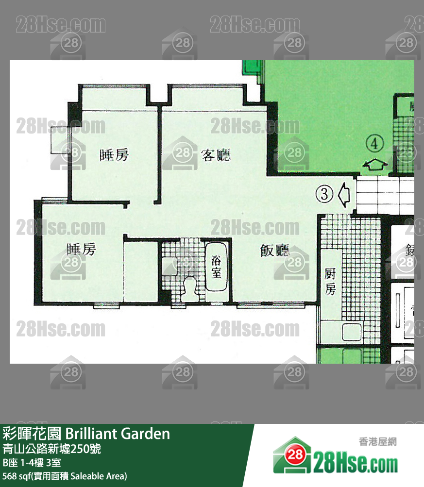彩暉花園 B座 3樓 3室 平面圖