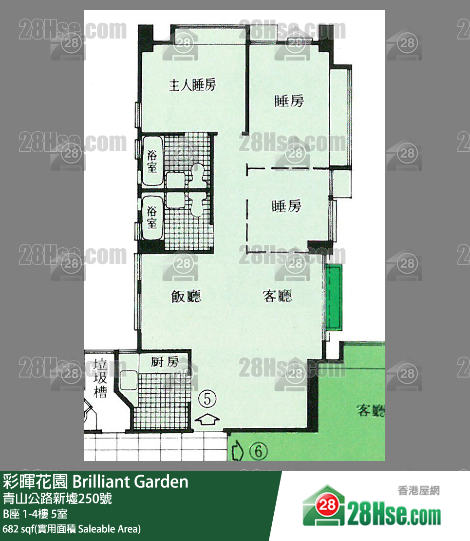彩暉花園 B座4樓 5室 平面圖
