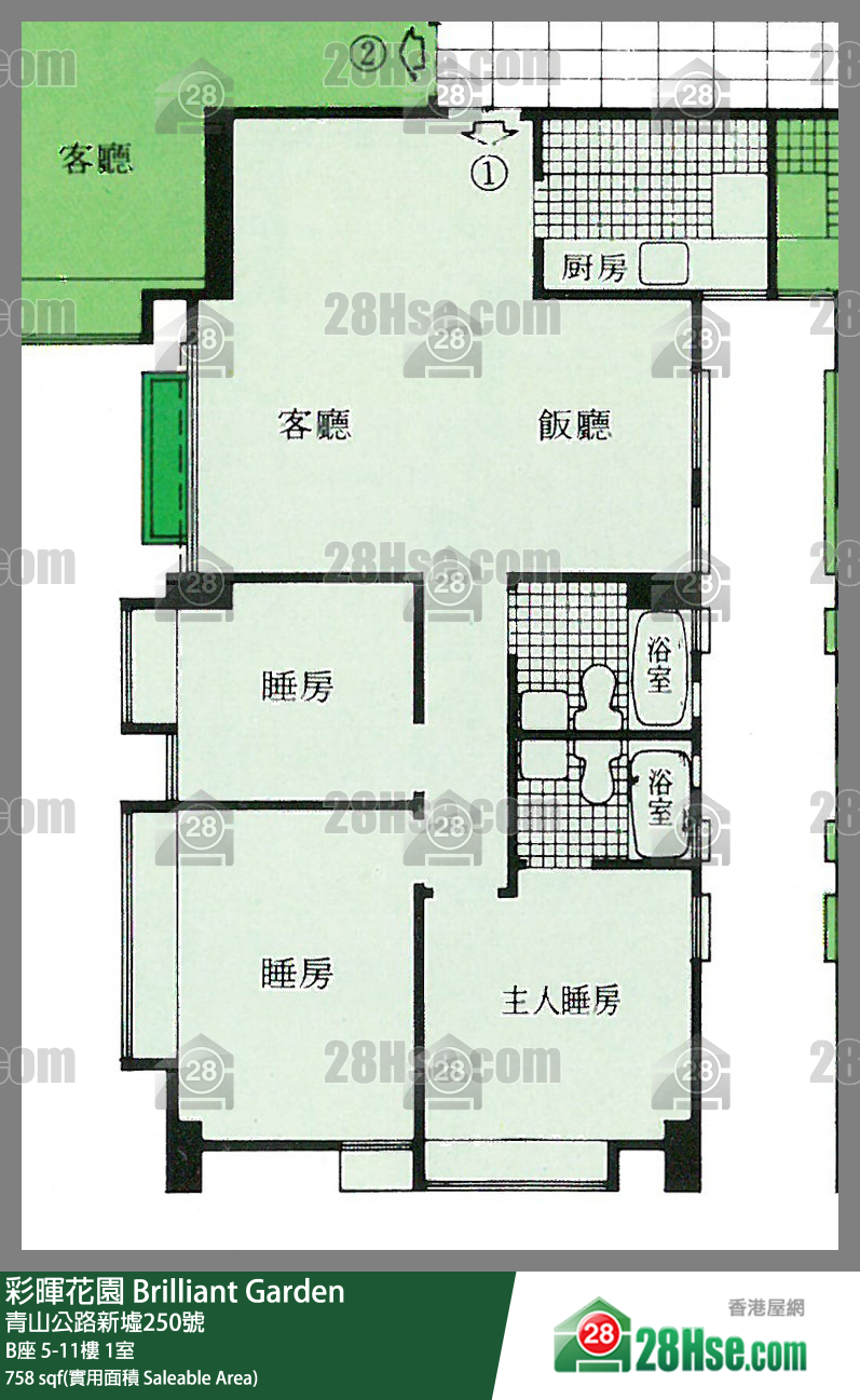 彩暉花園 B座8樓 1室 平面圖