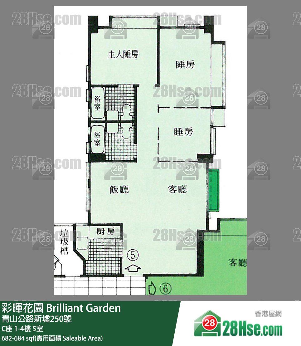 彩暉花園 C座4樓 5室 平面圖