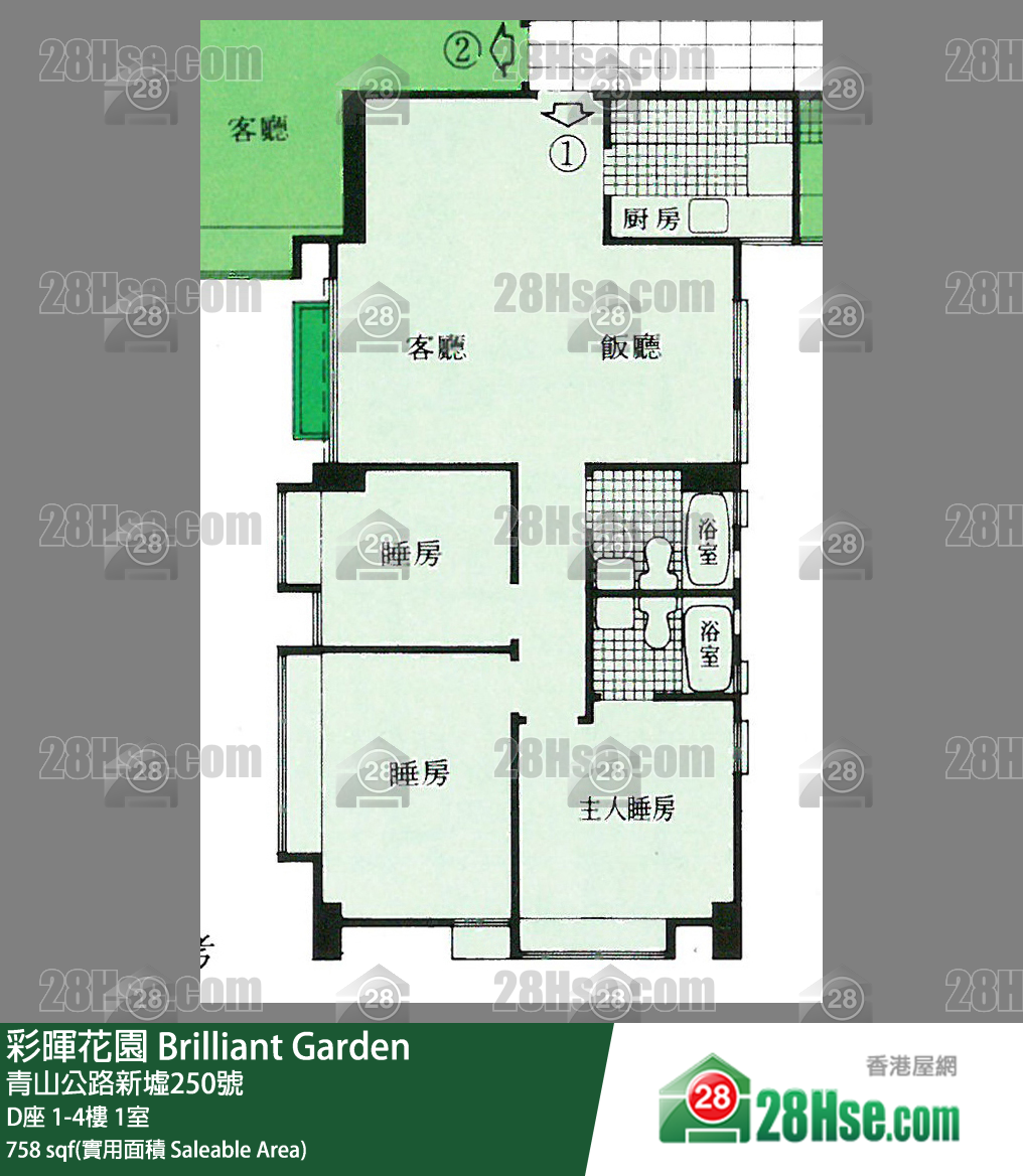 彩暉花園 D座3樓 1室 平面圖