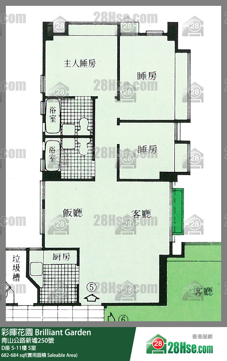 彩暉花園 D座6樓 5室 平面圖