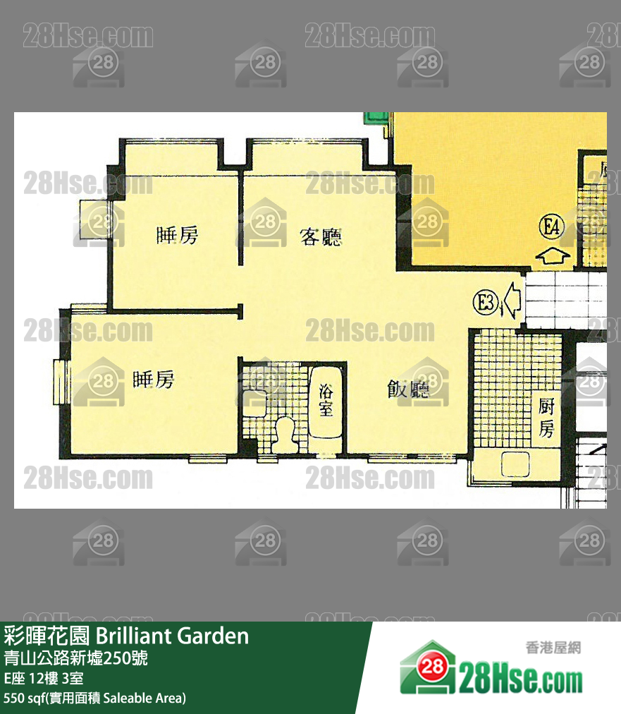 彩暉花園 E座12樓 3室 平面圖