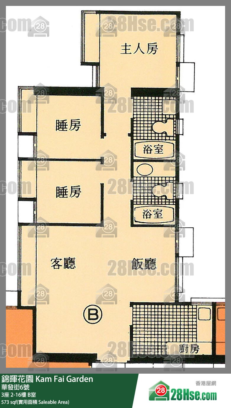錦暉花園 3座14樓 B室 平面圖