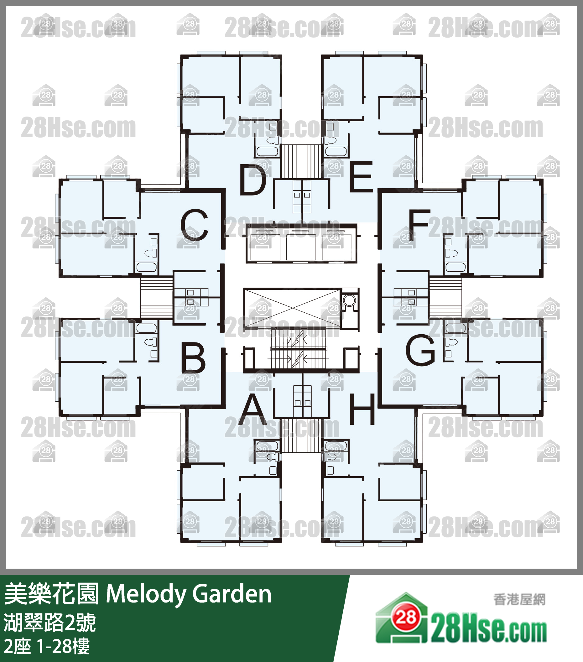 2座 1-28楼 平面图