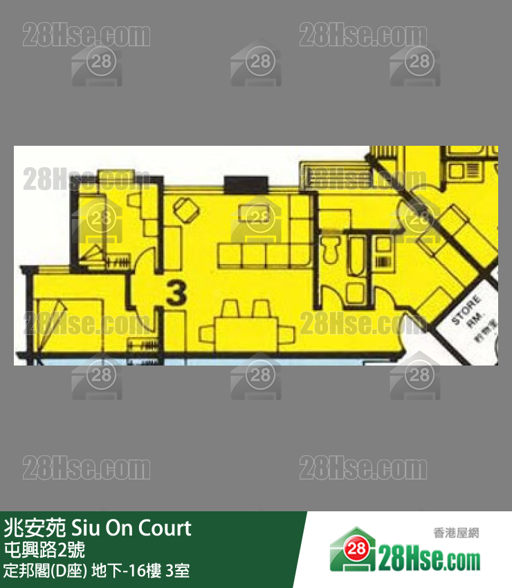 兆安苑 定邦閣(D座)12樓 3室 平面圖