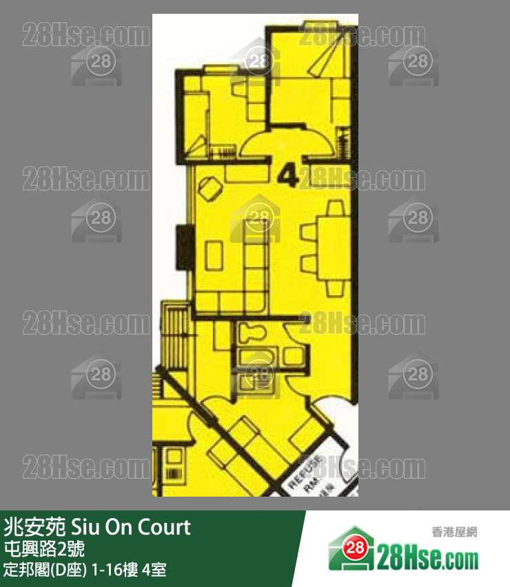 兆安苑 定邦閣(D座)16樓 4室 平面圖