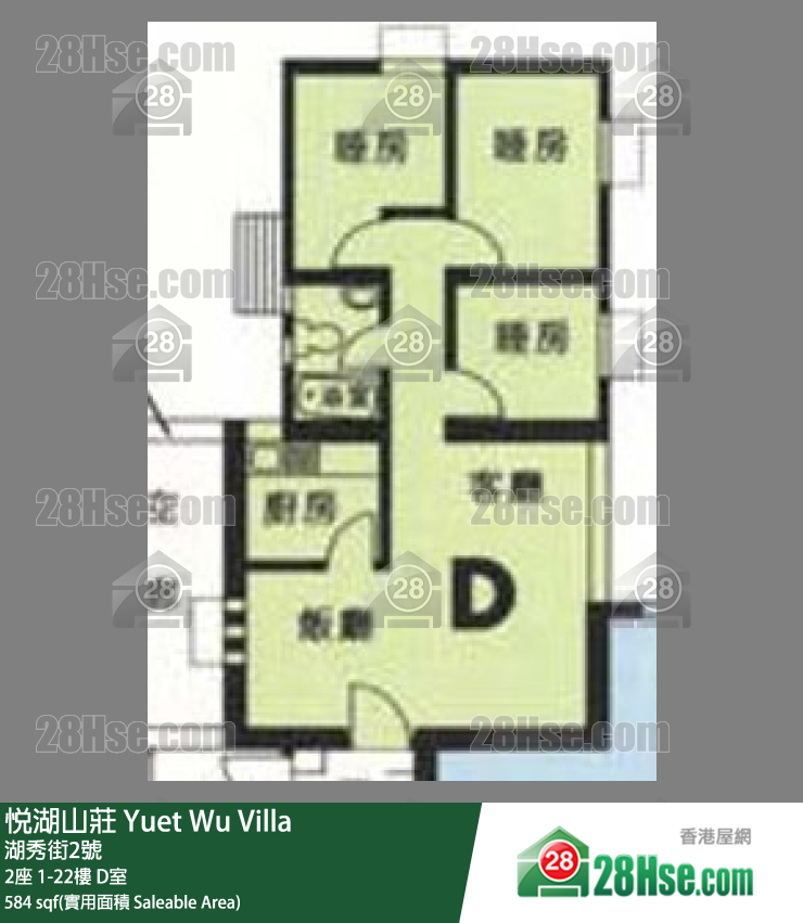 悦湖山庄 2座6楼 D室 平面图