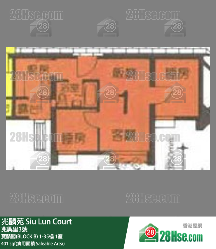 兆麟苑 宝麟阁(BLOCK B)22楼 1室 平面图