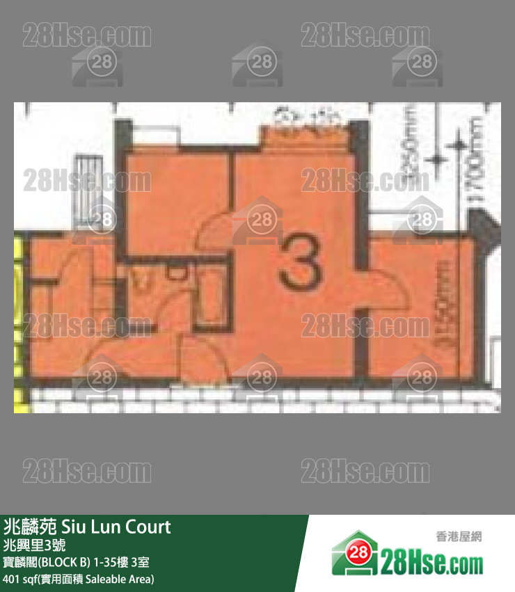 兆麟苑 宝麟阁(BLOCK B)16楼 3室 平面图